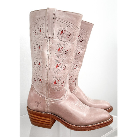 Frye Shoes - **SOLD** Pink Austin Cut Out Cowboy Western Campus Leather Mid Boots 6.5